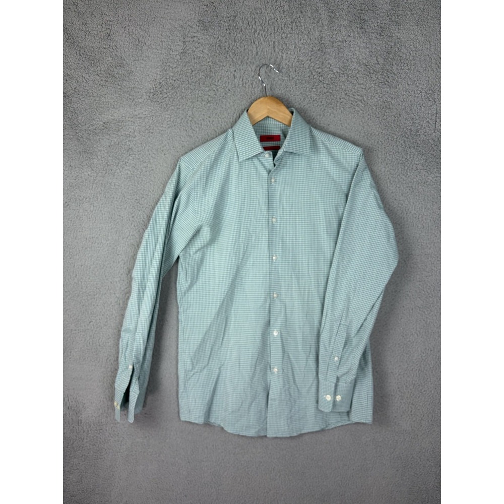 Hugo Boss HUGO Mens Sharp Fit Green Check Dress Shirt 15 32/33 Extra Slim